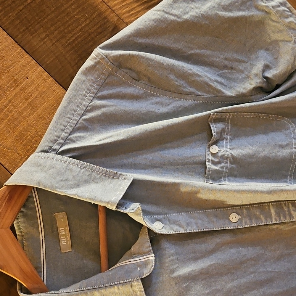 Isle Bay Linen Shirt - L Light Blue - 100% Cotton